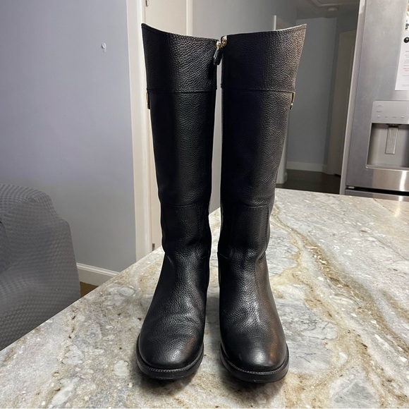 Tory Burch Joanna Riding Boots Pebbled Leather Black Boots Women’s - Picture 2 of 11